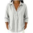 thumbnail image 5 of Cotton Linen Tops for Women - 2026 Summer Gauze Shirts Button Down V Neck Half Sleeve Blouses Dressy Casual Clothes, 5 of 10