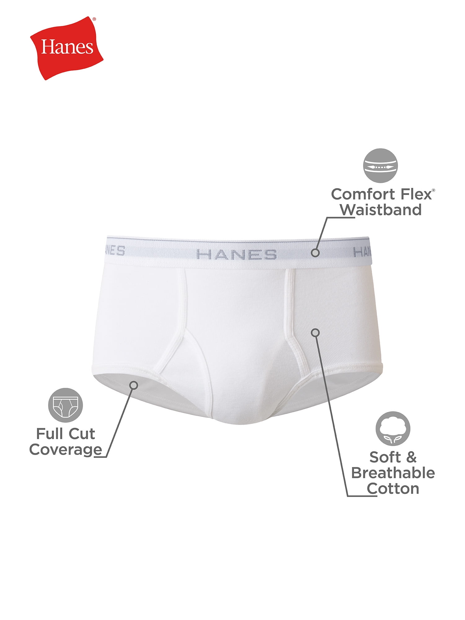 Hanes Men's Elastic Waist Cotton Boxer Briefs, White (12 Pack)
