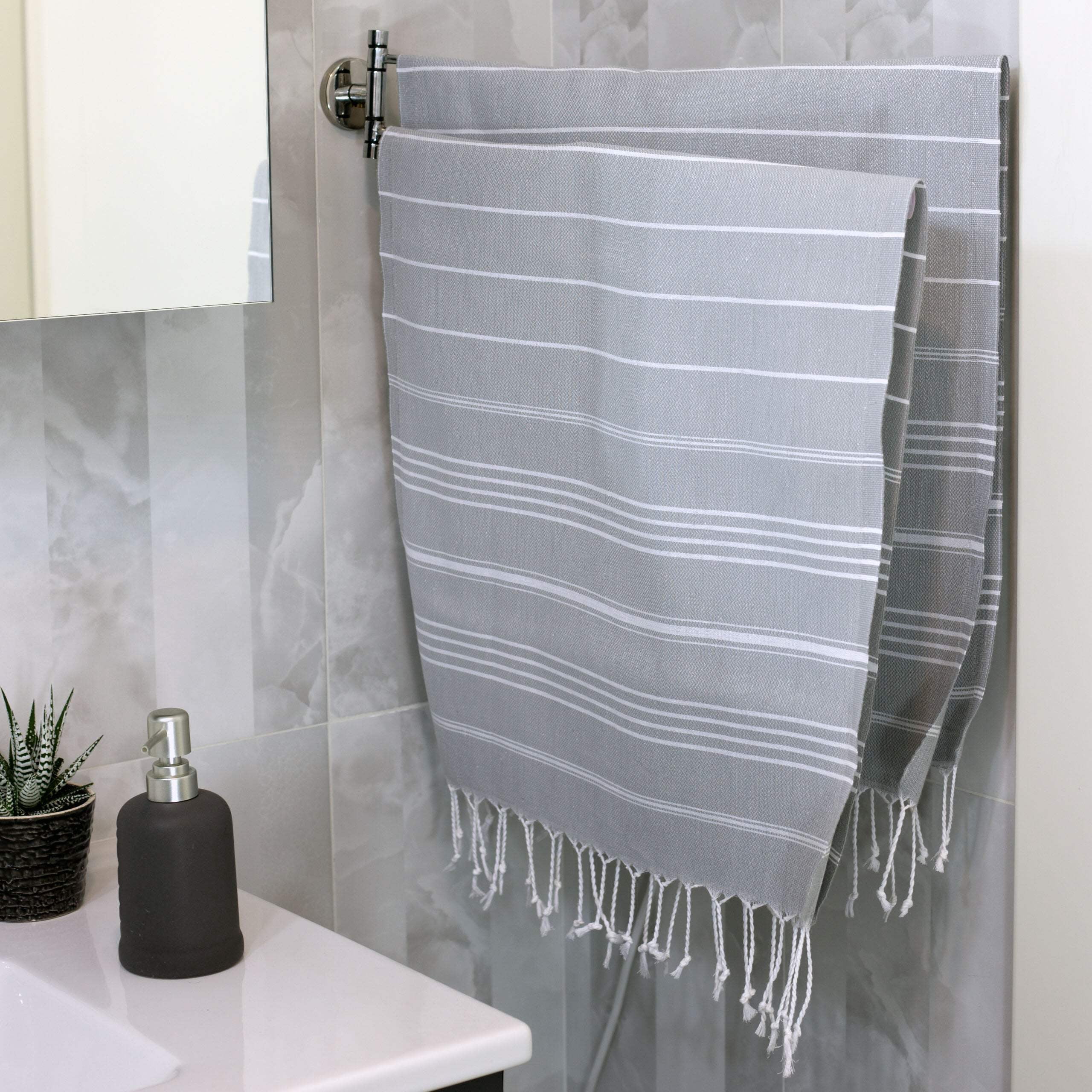 Clotho Turkish Hand Towel Set of 4, Silver Gray, 100% Cotton 18 X 40 inches (Classic)