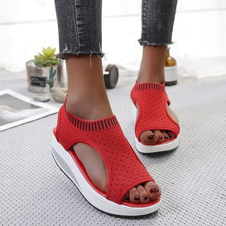 

Zpanxa Womens Sandals Fashion Women Mesh Shoes Summer Sandals Peep Toe Thick Bottom Comfortable Shoes Wedge Sandals for Women Red 43