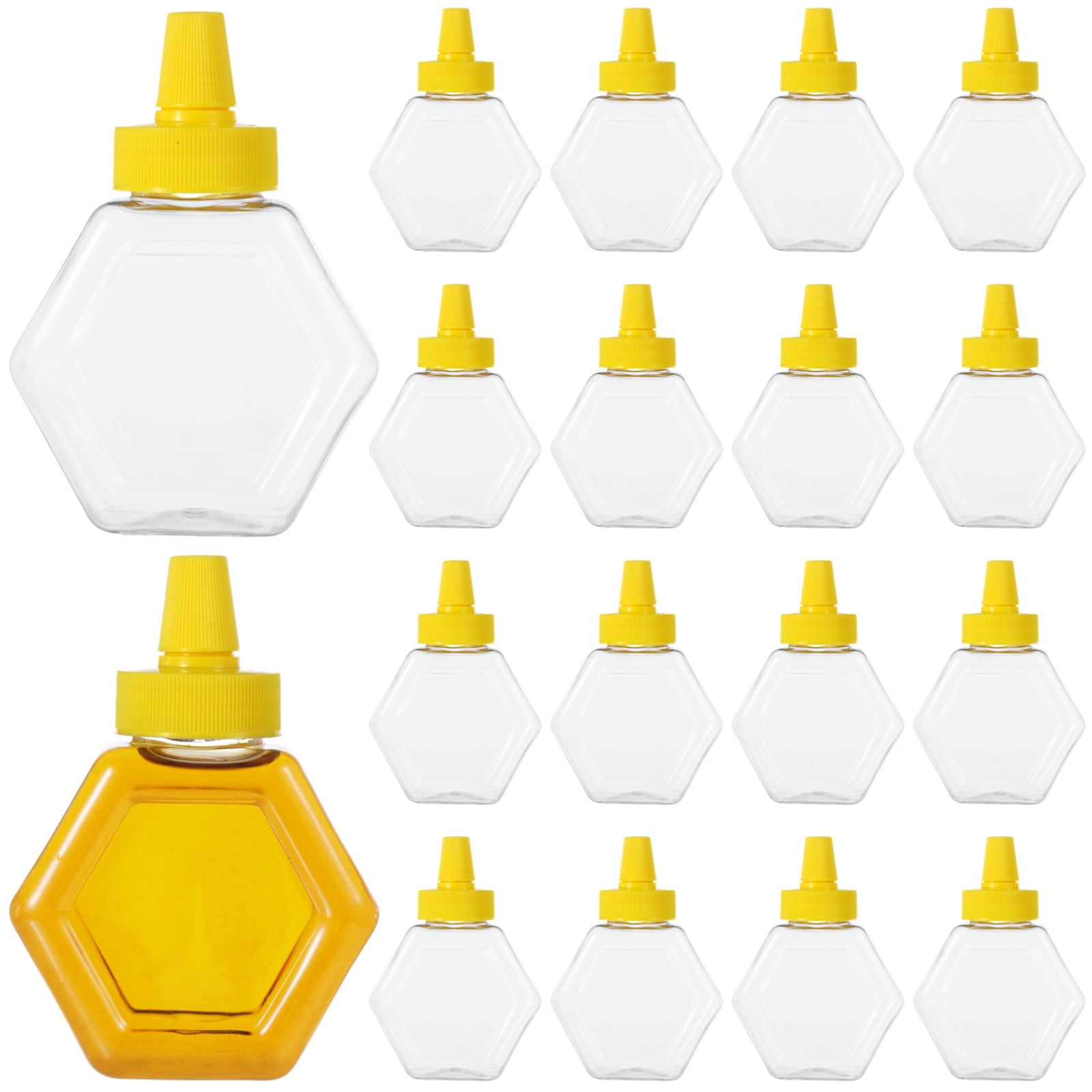 32 Pack 7 oz Honey Squeeze Bottles, Refillable Empty Plastic Bottles with Spout Lids, Condiment Dispensers for Syrup, Sauce, Kitchen & Cafe
