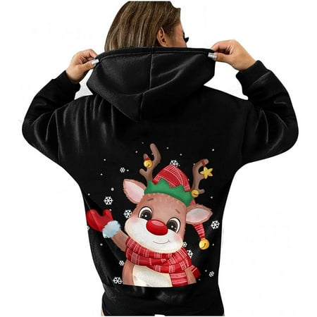 

jsaierl Fall Sweatshirt for Women Christmas Printed Drawstring Pullover Long Sleeve Womens Fall Tops Skin-Friendly Hooded Sweatshirt for Teen Girls