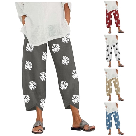 QTSHPN Casual Rompers for Women Fashion Solid Color Flax Elastic Long Pants Beach Leisure Trousers Summer Vacation Womens Pants Deep Grey XXL
