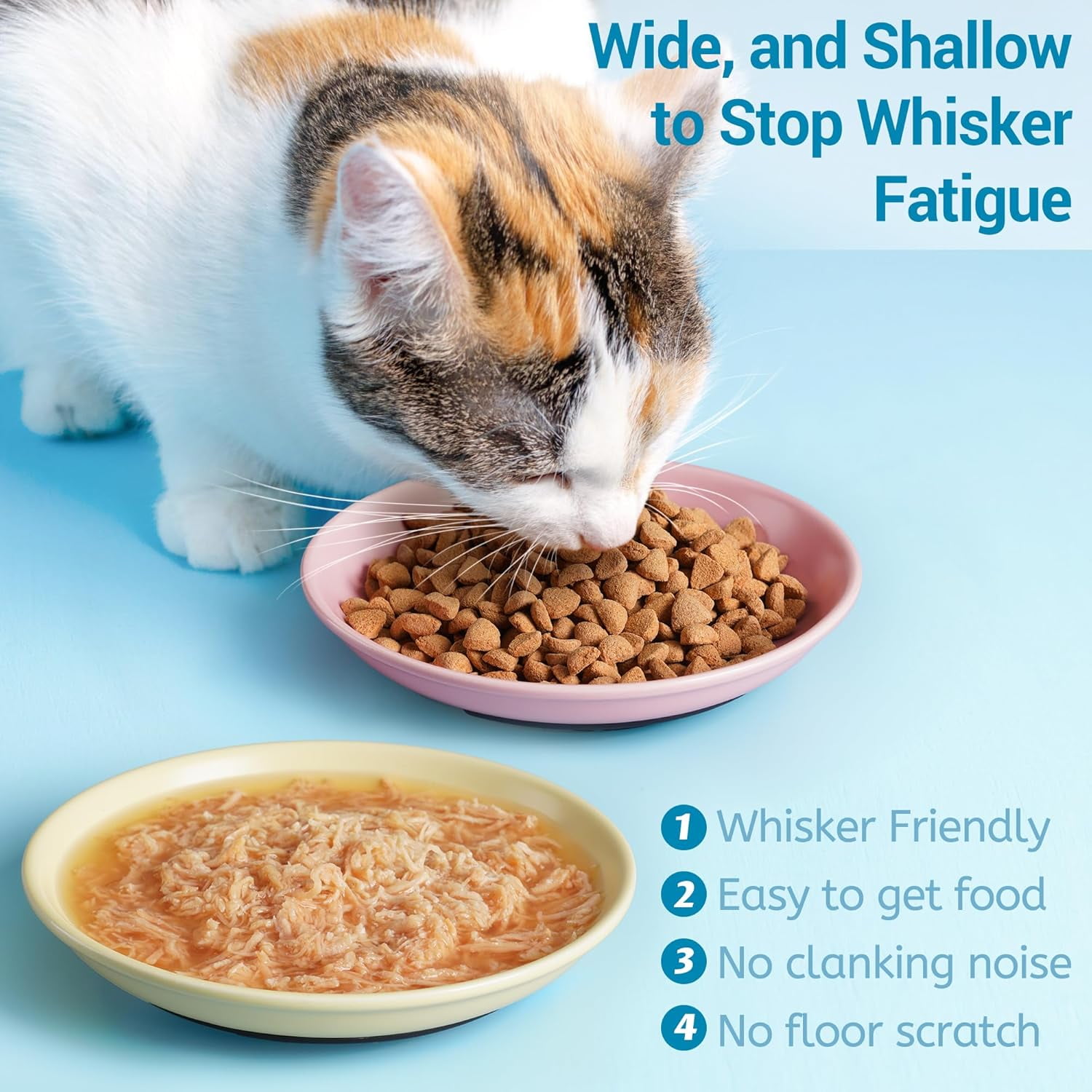 Non-Slip Cat Bowls, Ceramic Cat Food Bowl Set with Silicone Base, Cats Dishes, Cute Plates for Feeding Indoor Cats, Kitten, Small Dogs (Multi4, Shallow)