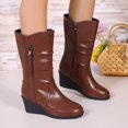 thumbnail image 5 of WAVSUF Women's Wide Calf Boots Pointed Toe Anti Slip Arch Support Fall Faux Leather Wedge Boots 9, 5 of 5
