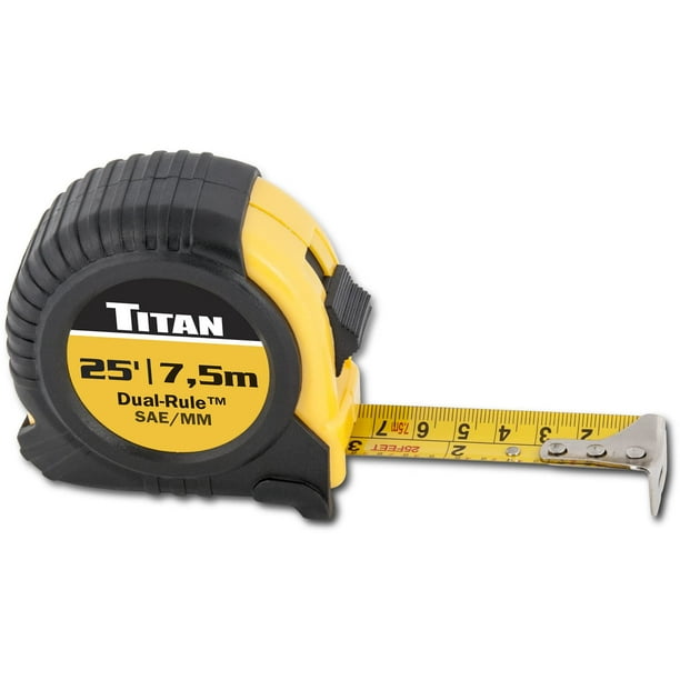 Cinta métrica Titan 10907, 7,6 m, doble regla, 25 pies, con funda y candado