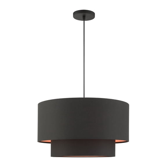 Livex Lighting Sentosa 20" 3-Light Modern Metal & Fabric Pendant in Black