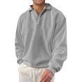 thumbnail image 2 of Men's Winter Solid Color Lapel Loose Long Sleeve T-Shirt, Henley Button Up Sport Top for Casual Wear, Gym and Lounge Style,Gray,4XL, 2 of 6