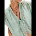 thumbnail image 1 of Camisas de Verano para Mujer, con Cuello en V, Lazo y Abertura Frontal, Blusas Extragrandes con Botones, Blusas Casuales de Corta con Ribete de Encaje. Verde S, 1 of 8