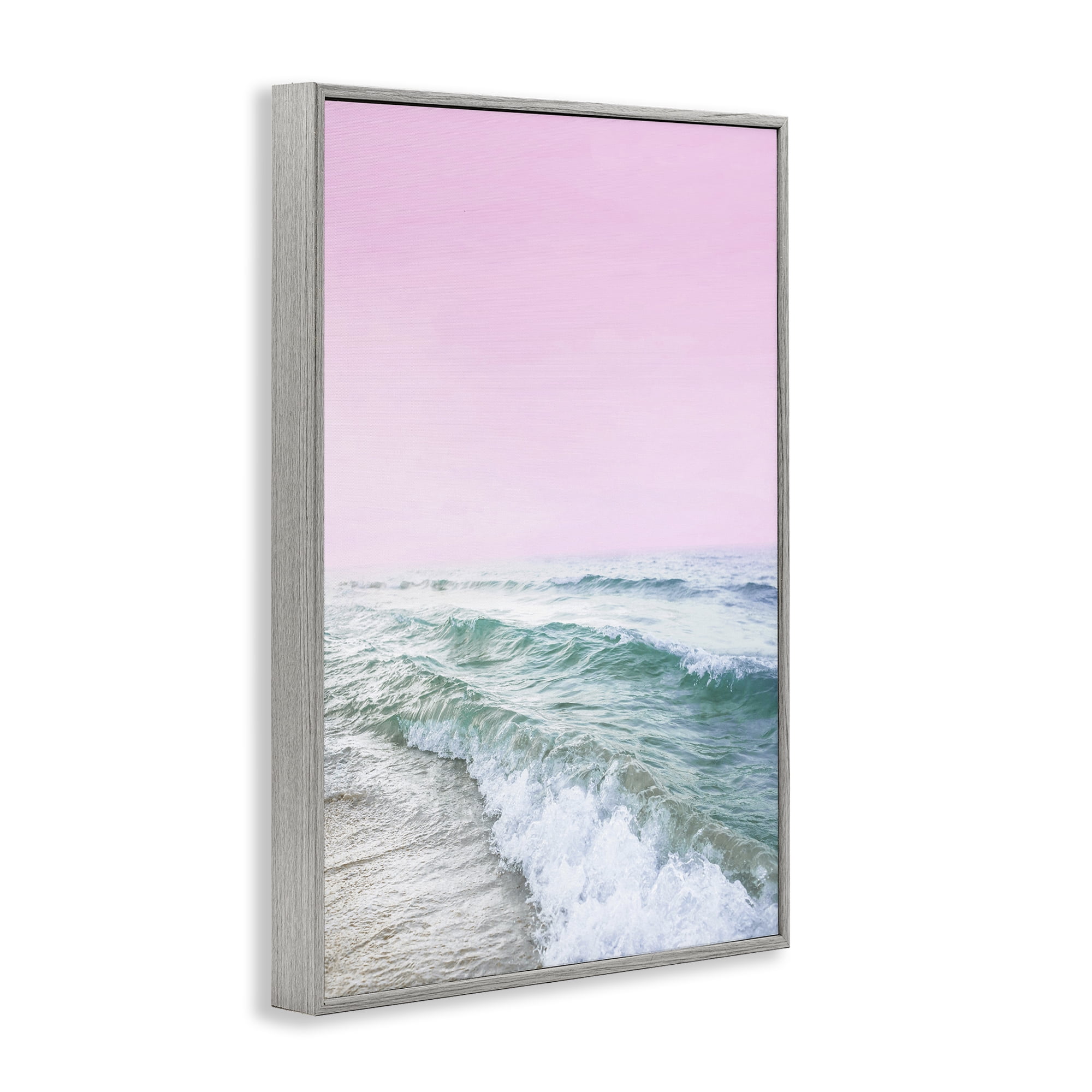 Stupell Industries Pink Winter Sea Coastal Photography Gray Framed Art Print Wall Art, 16 x 24