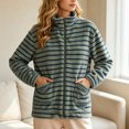 thumbnail image 5 of BXJX Womens Fleece Jackets, Zip up Long Sleeve Stand Collar Stripe Fall Spring Tops Green Size M, 5 of 7