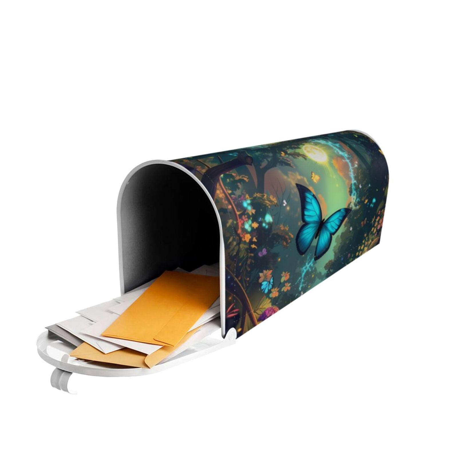 Logiee Enchanted Forest Butterfly A Print Post Letter Box Wrap Decor, Mailbox Cover Suitable for Standard Mailbox and Large Size Mailbox,Outdoor Yard Decoration-25.5x21 in