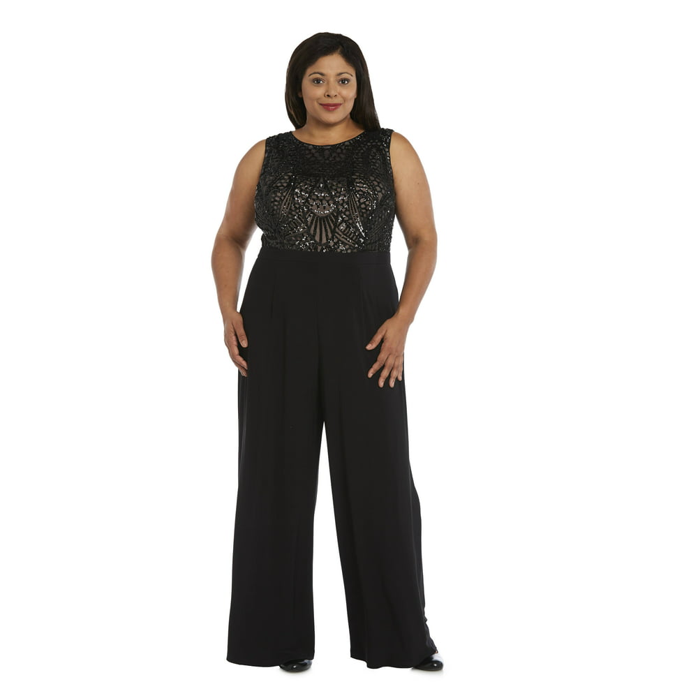 R&M - Women's Plus Size 1 Piece Embellished Sequined Jumpsuit - Walmart ...