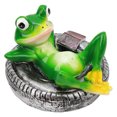 thumbnail image 3 of Adornos de estanque de ranas de resina que no destiñen, flotador fácil de agua, estatua de jardín de rana flotante para el hogar, jardín, patio, rana tumbada en el neumático, 3 of 10