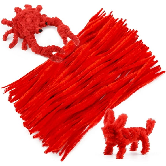 100 PCS Pipe Cleaners Chenille Stem, Bump Chenille Stems Pipe Cleaner, Red Pipe Cleaners Crafts Supplies for DIY Arts Crafts Decorations (Red)
