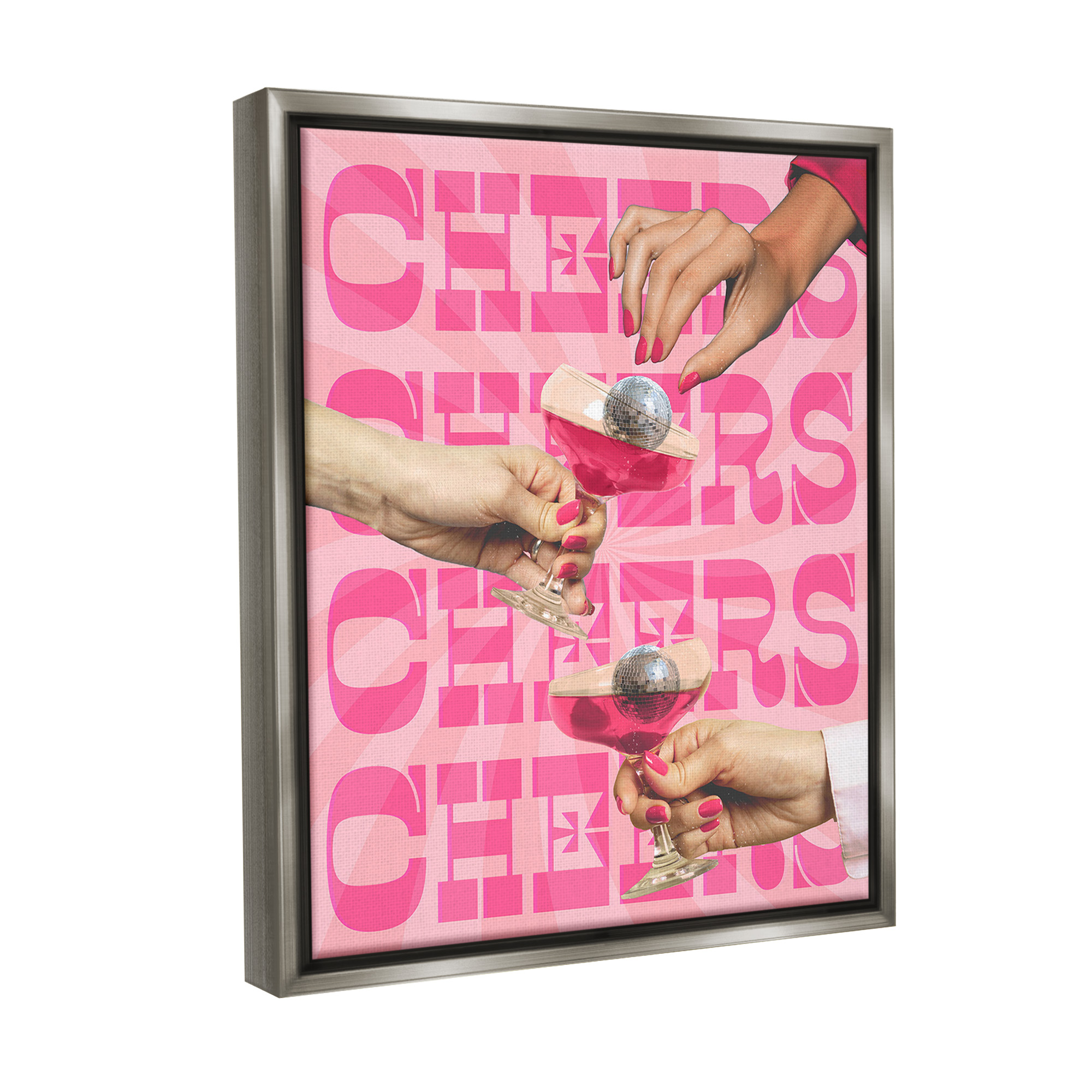 Stupell Industries Cheers Pink Margaritas Food & Beverage Painting Gray Floater Framed Canvas Art Print Wall Art, 25 x 31