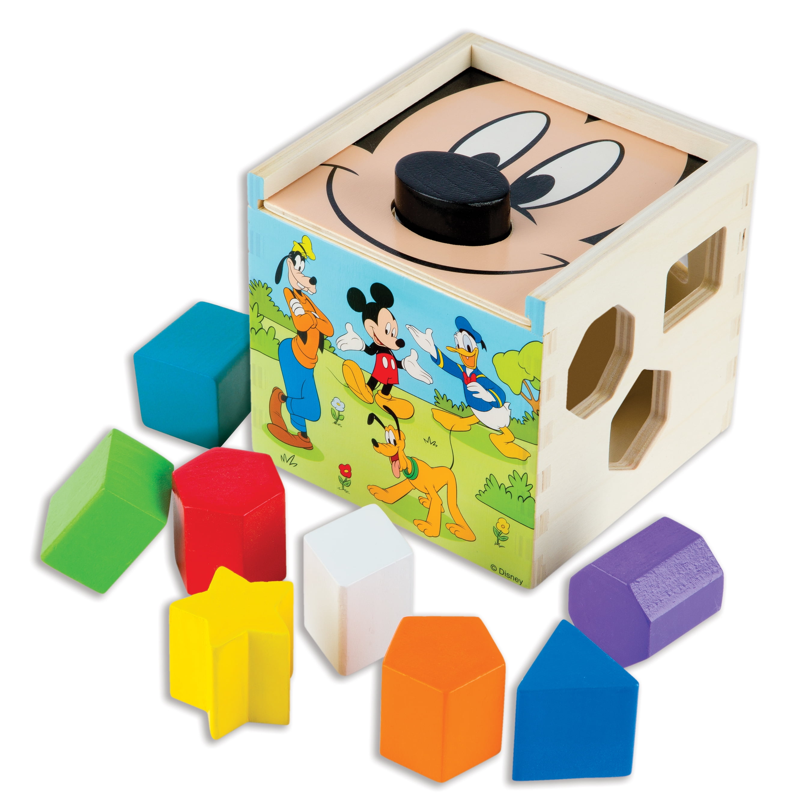 Melissa & Doug Disney Baby Winnie the Pooh Wooden Shape Sorting Cube Educational Toy With 9 Shapes