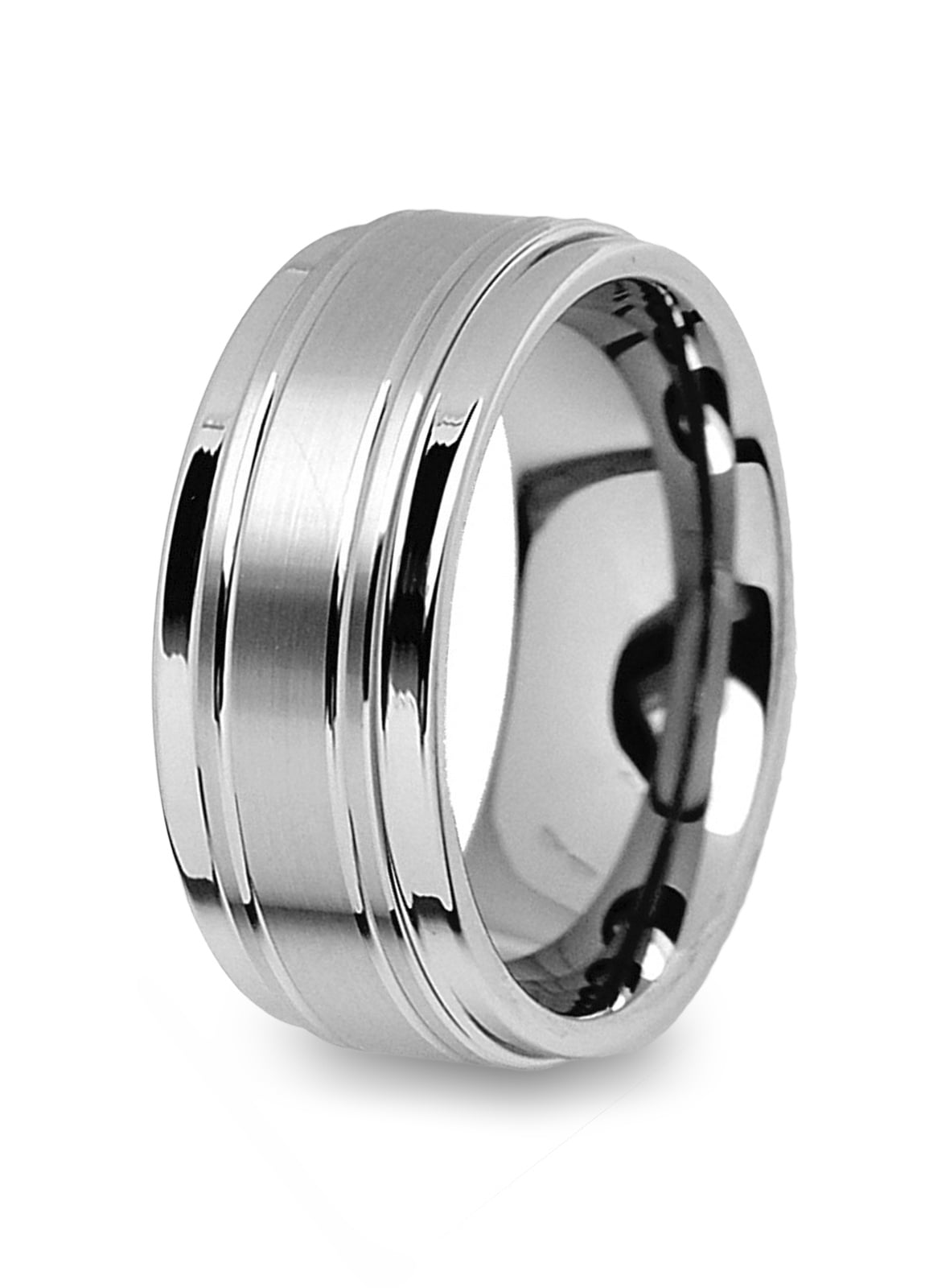 Men S 9mm High Polish Matte Finish Tungsten Carbide Ring Weddind Band With Two Thin Grooves Size 8 Walmart Com