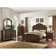 Bedroom Furniture Traditional Formal Queen Size Bed Dresser Mirror Nightstand 4pcs Set Dark Brown
