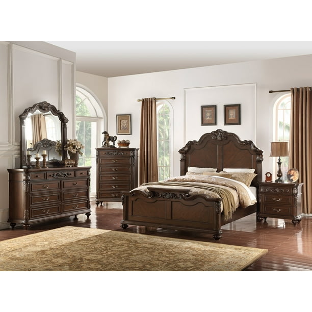 Eastern King Size Bed Unique Carving HB FB Dark Brown Wooden