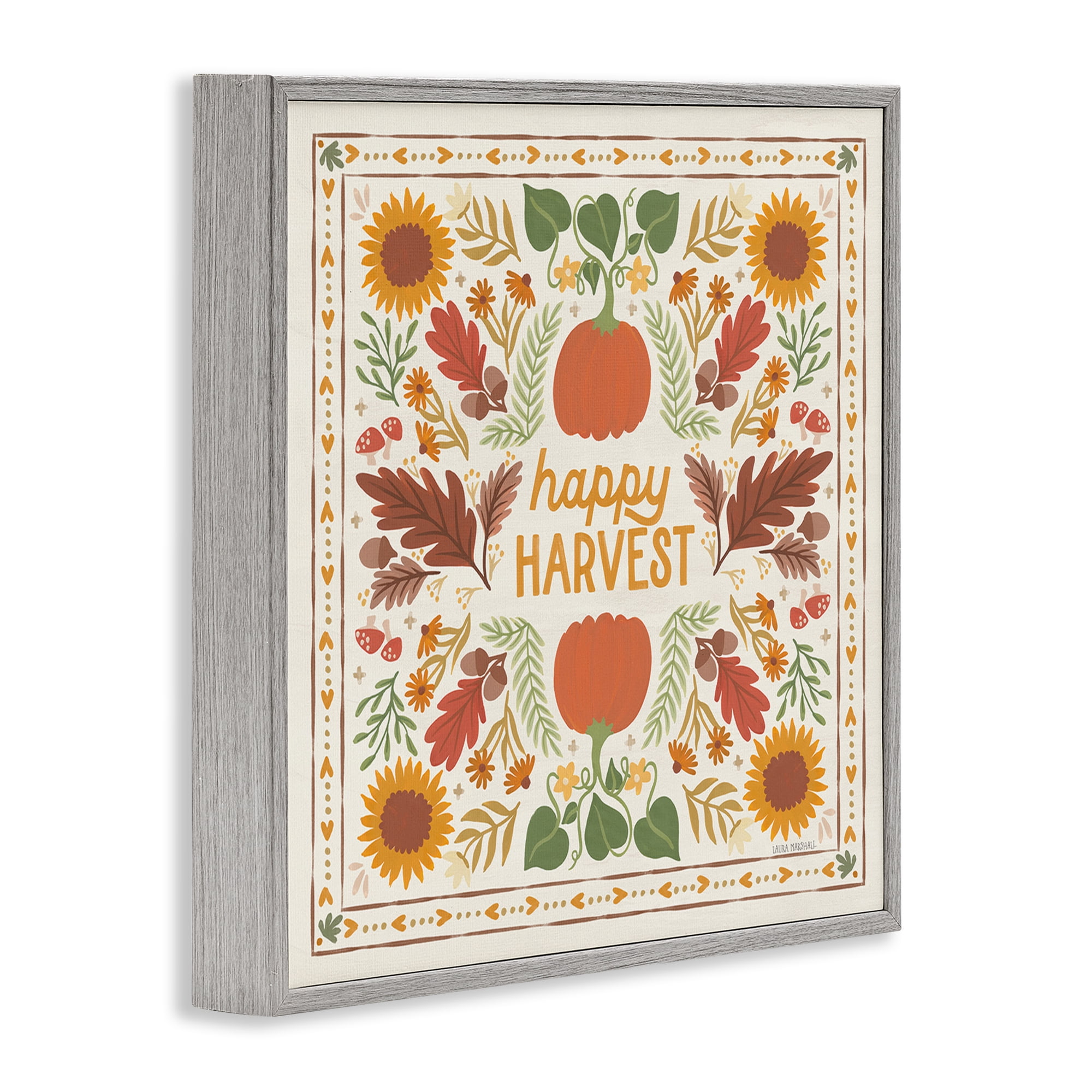 Stupell Industries Happy Harvest Pattern Landscape Painting Gray Framed Art Print Wall Art, 12 x 12