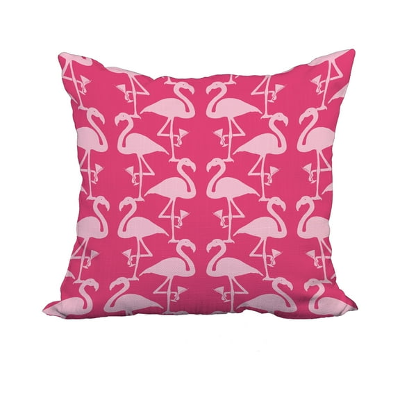 18 x 18 Inch Flamingo Heart Martini Pink Tropical Print Decorative Polyester Throw Pillow with Linen Texture