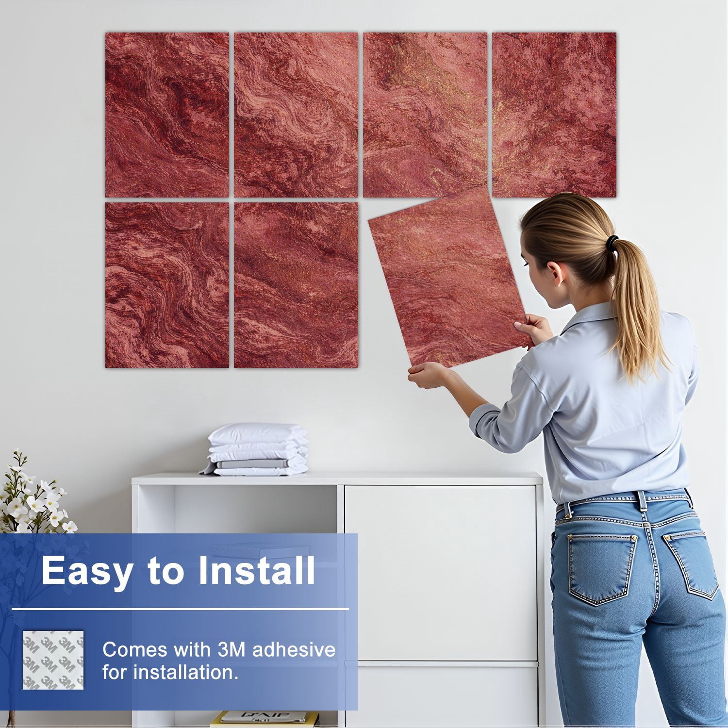 Rustic Farmhouse 8 Pack Art Acoustic Panels Sound Absorbing Maroon Brown Grunge Ombre Marsala Color Pretty Vinous Decorative Soundproof Wall Panels Self Adhesive for Nursery Game Room Bedroom 48"x32"