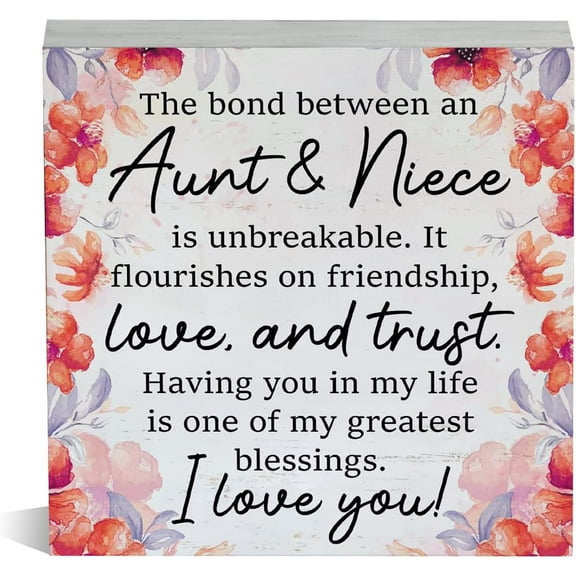 Zomyto 5x5 Inch Farmhouse Aunt and Niece Wooden Box Sign Rustic Style Floral I Love You Aunt Wood Block Tabletop Sign