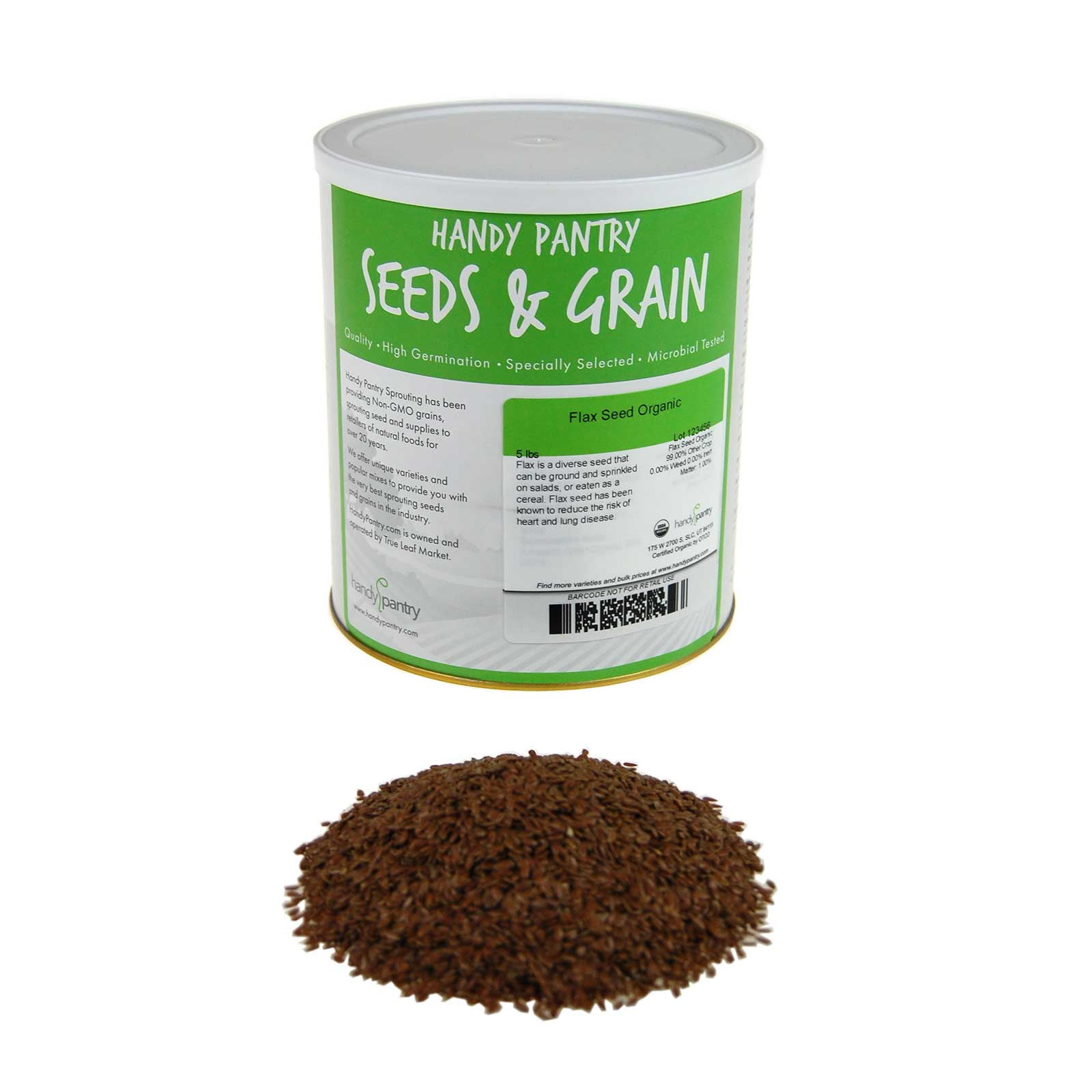 Organic Brown Flax Seeds 5 Lb Resealable Can Canadian Flaxseeds