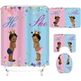thumbnail image 3 of 4 PCS African American Kids Shower Curtain Set 4 Pieces Children Baby Bathing Shower Curtains with Bath Rugs Non-Slip Soft Toilet Lid Cover for Bathroom Decor SETYYNT5, 3 of 9