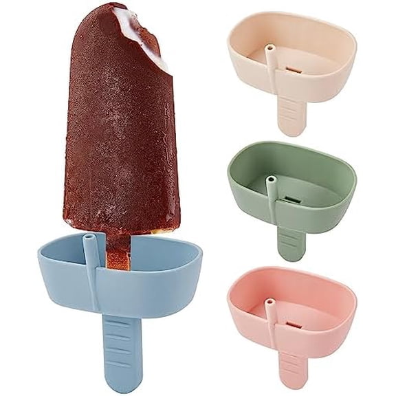 4Pack Drip-Free Silicone Popsicle Holders, Popsicle Holder with Straw | with 2 Slots Fit Standard & Wide sized sticks Drip Free Popsicle Stick Holder Popsicle Drip Catcher$$