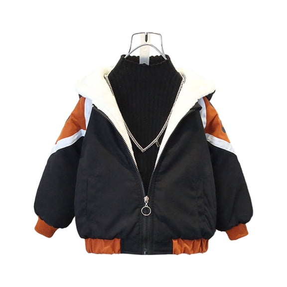 Lovskoo 2-8Y Boys and Girls Hooded Fleece Lined Jacket Kids Windbraker Thicken Warm Winter Coat Outerwear Black