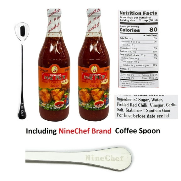NineChef Bundle - Mae Ploy 32OZ (2 Pack) Sweet Chili Sauce   1 NineChef Spoon