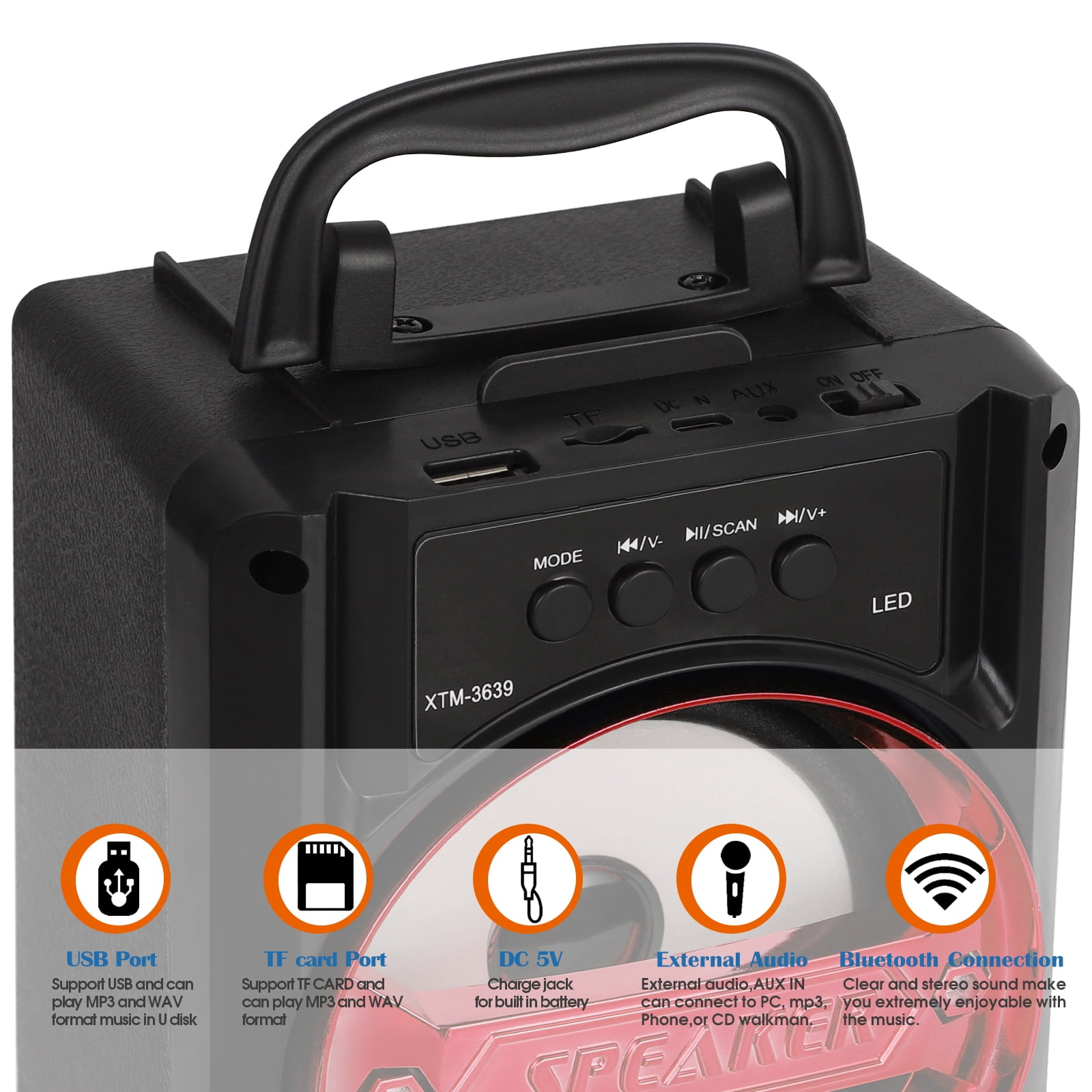 Oumilen Portable Bluetooth Speaker Red, ON-SP-7