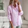thumbnail image 5 of safuny Women's Fit Shirts Cardigan Elegant Casual Ruffle Holiday Stripe Ombre Pullover Trendy Shirts Fall Stand Collar Button Long Sleeve Pink XL, 5 of 8