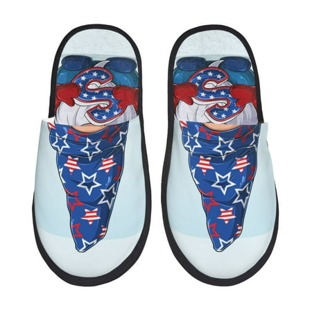 

Fuzoiu Cute Gnomes in USA1 Print Unisex Furry Slippers Plush Indoor Shoes Trendy House Slippers Anti-Skid EVA Sole House Shoes for Home Office and Travel -Large