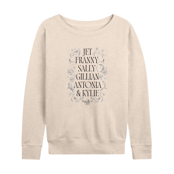 Practical Magic 2 - Character Names Women's Lightweight French Terry Wide Neck Long Sleeve Graphic Shirt