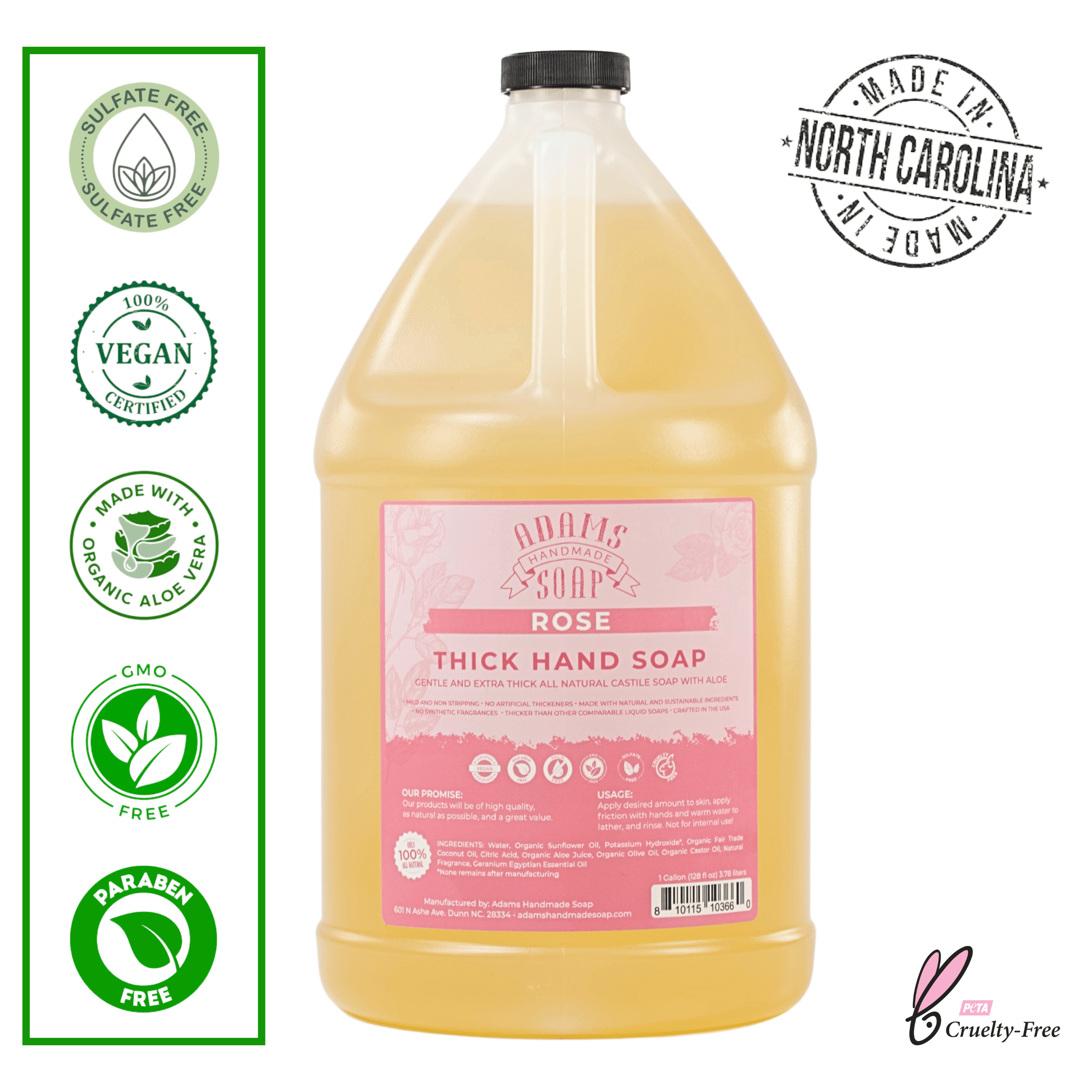 Rose Organic Liquid Castile Hand Soap 1 Gallon Refill Adams Handmade Soap
