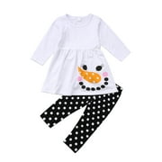Christmas Dress for Toddler Baby Girl Snowman Dress Tops Kids Dot Elastic Waist Pants Leggings Outfits Sets
