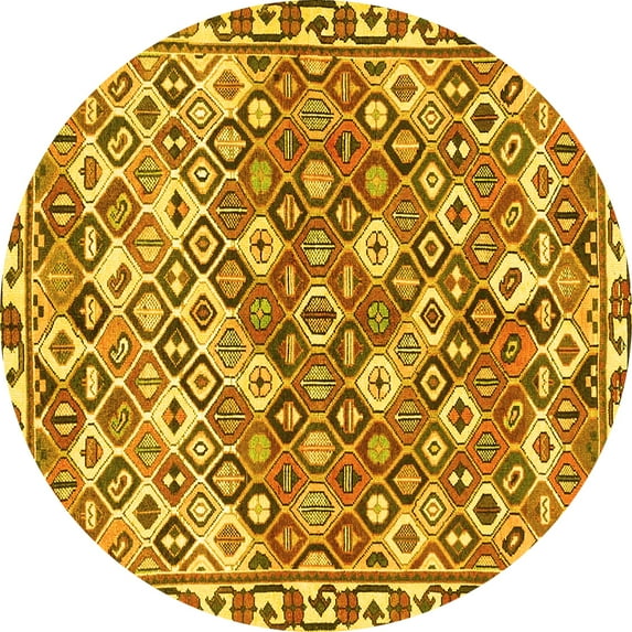 Ahgly Company Machine Washable Indoor Round Persian Yellow Traditional Area Rugs, 8' Round