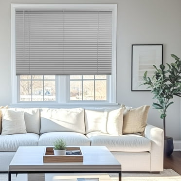 Chicology 44.5"W X 60"H Gloss Gray Cordless Light Filtering 1" Slats Vinyl Mini Window Blinds
