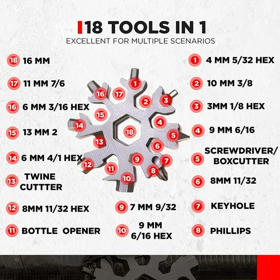 DASAW-Alltul Snowflake MultiTool by KeySmart - 18 in 1 Mini Snowflake Pocket Tool - Stainless Steel Mini Multitool for Outdoor Sports, Camping and Travel - Great Gift Idea for Men