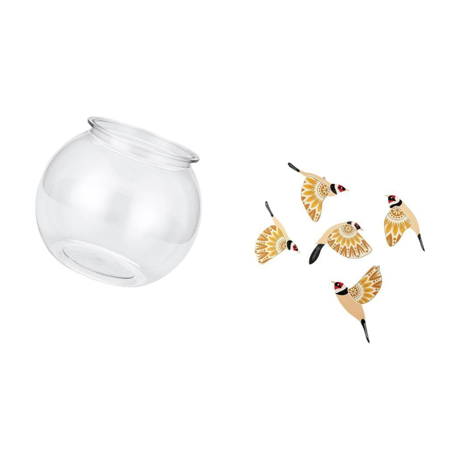 6 Pieces Desktop Aquarium Tank Transparent Fish Bowl Vase Wooden Bird Wall Art PP Material Home Office Decor for Adults