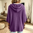 thumbnail image 5 of Womens Solid Color Knit Hoodie Drawstring 3/4 Sleeve Ribbed Hem Loose Fit Travel Lounge Outerwear Blouse Purple L, 5 of 6