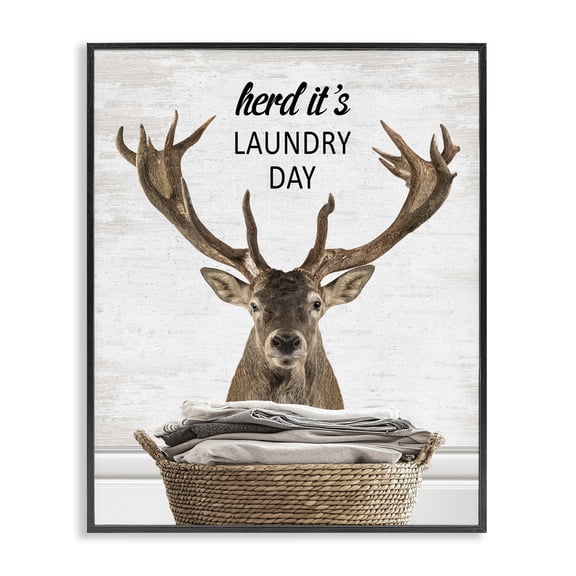 Stupell Industries Herd It's Laundry Day Elk Quotes and Sayings Painting Black Framed Art Print Wall Art, 11 x 14