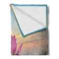 thumbnail image 2 of Lotus Soft Flannel Fleece Throw Blanket, Flower Blooming in Spring Meadow Natural Garden, Cozy Plush for Indoor and Outdoor Use, 70" x 90", Pale Pink Pale Blue, by Ambesonne, 2 of 5