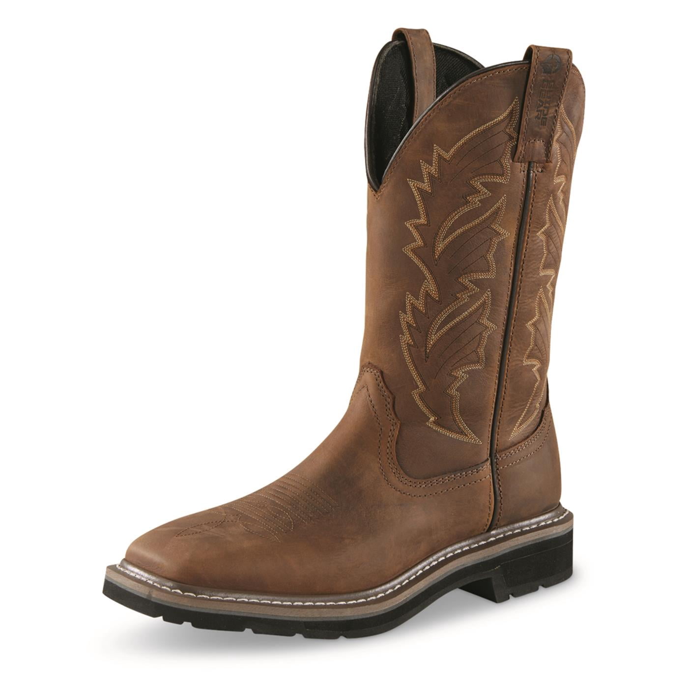 Guide Gear Men's Western Work 2.0 Pull-On Work Boots, Square Toe Distressed Brown 11 2E   (Wide)