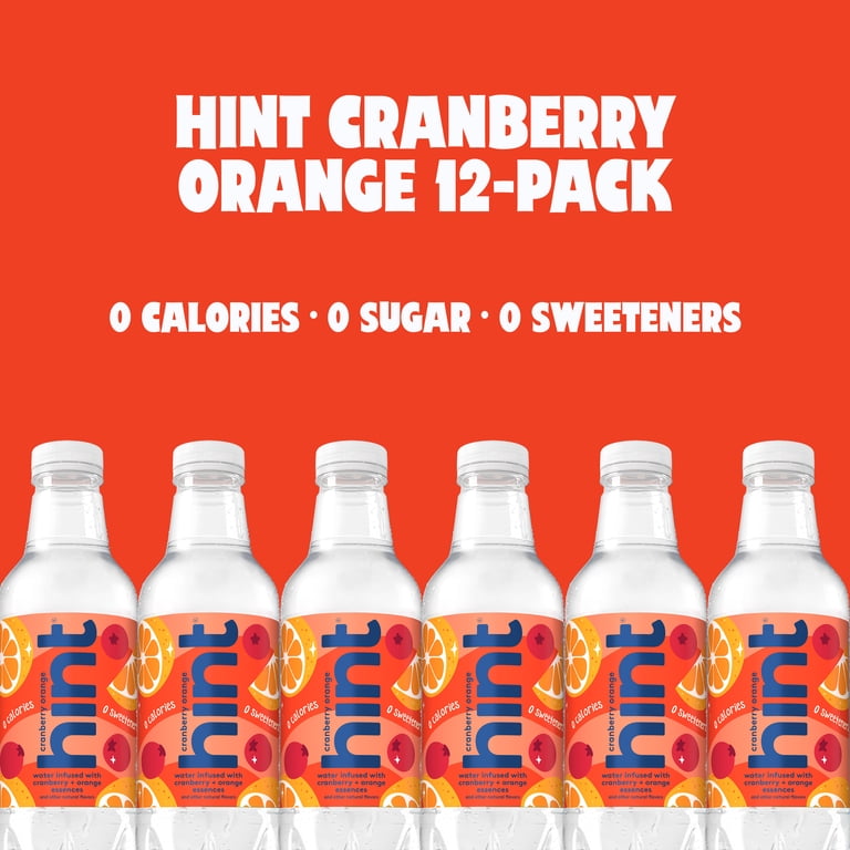 Hint Cranberry Orange Flavored Water, 16 fl oz, 12 Pack Plastic