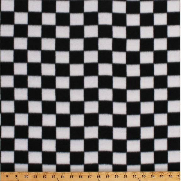 Fleece 1.25" Racing Check Black and White Checks Checkered Fleece Fabric Print by the Yard (A511.40)