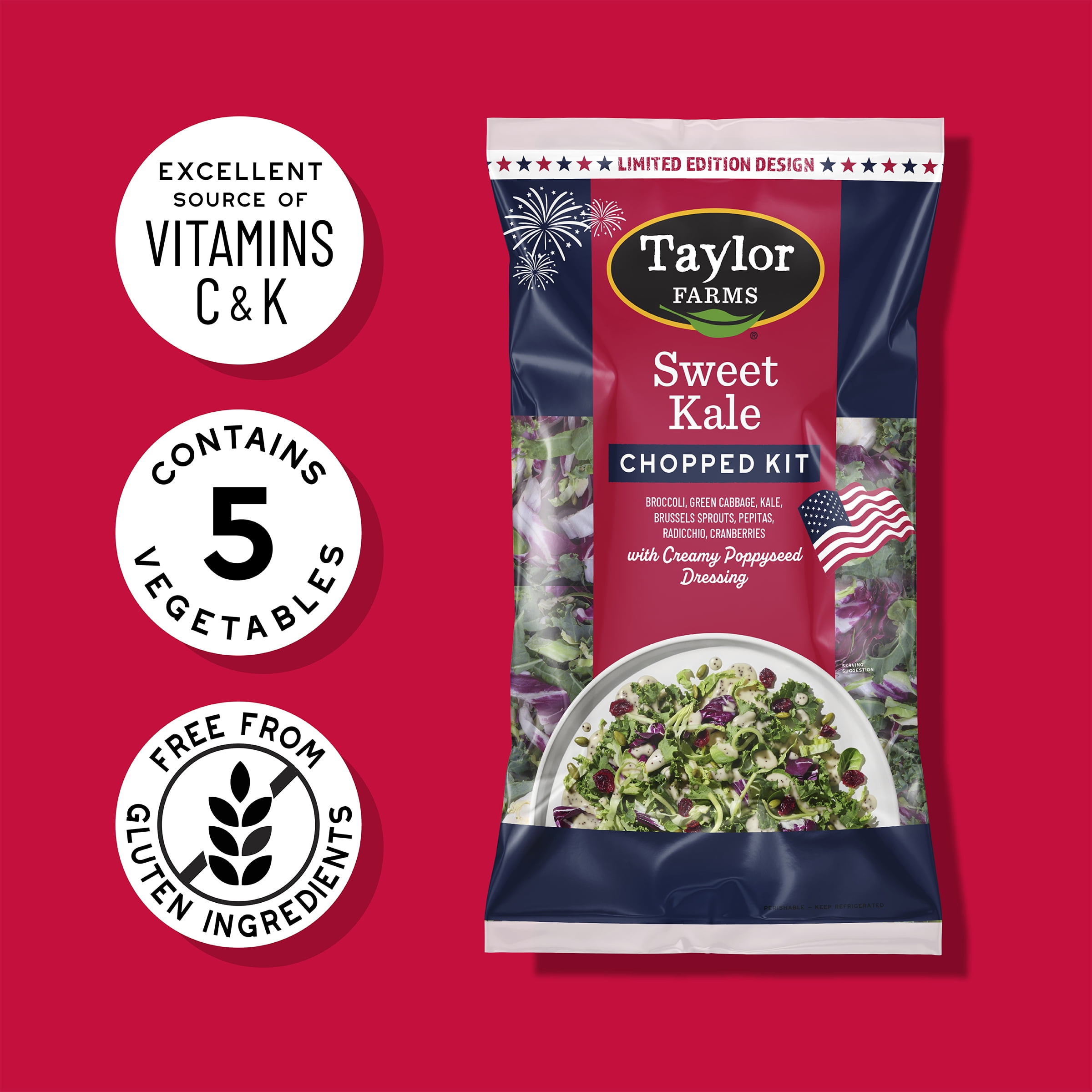 Taylor Farms Sweet Kale Chopped Salad Kit, 12 oz Bag, Fresh